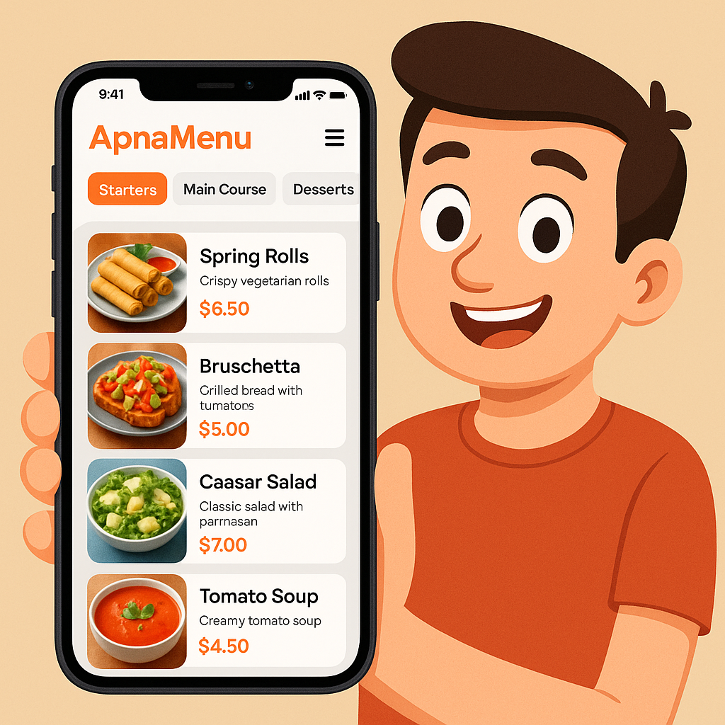 ApnaMenu digital restaurant menu displayed on smartphone
